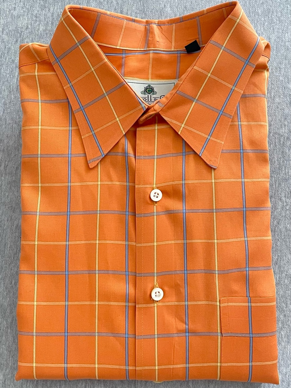 Carroll & Co Men's Size Large Orange Plaid Button Up Dress Shirt